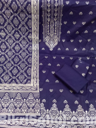 কাতান স্ক্রিন প্রিন্ট থ্রি পিস (সাদা গ্লিটার)